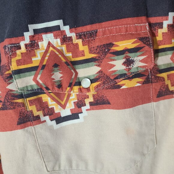 Vintage Rustler by Wrangler Aztec Pearl Snap Southwest Large Men's Shirt MadeUSA - Picture 4 of 7
